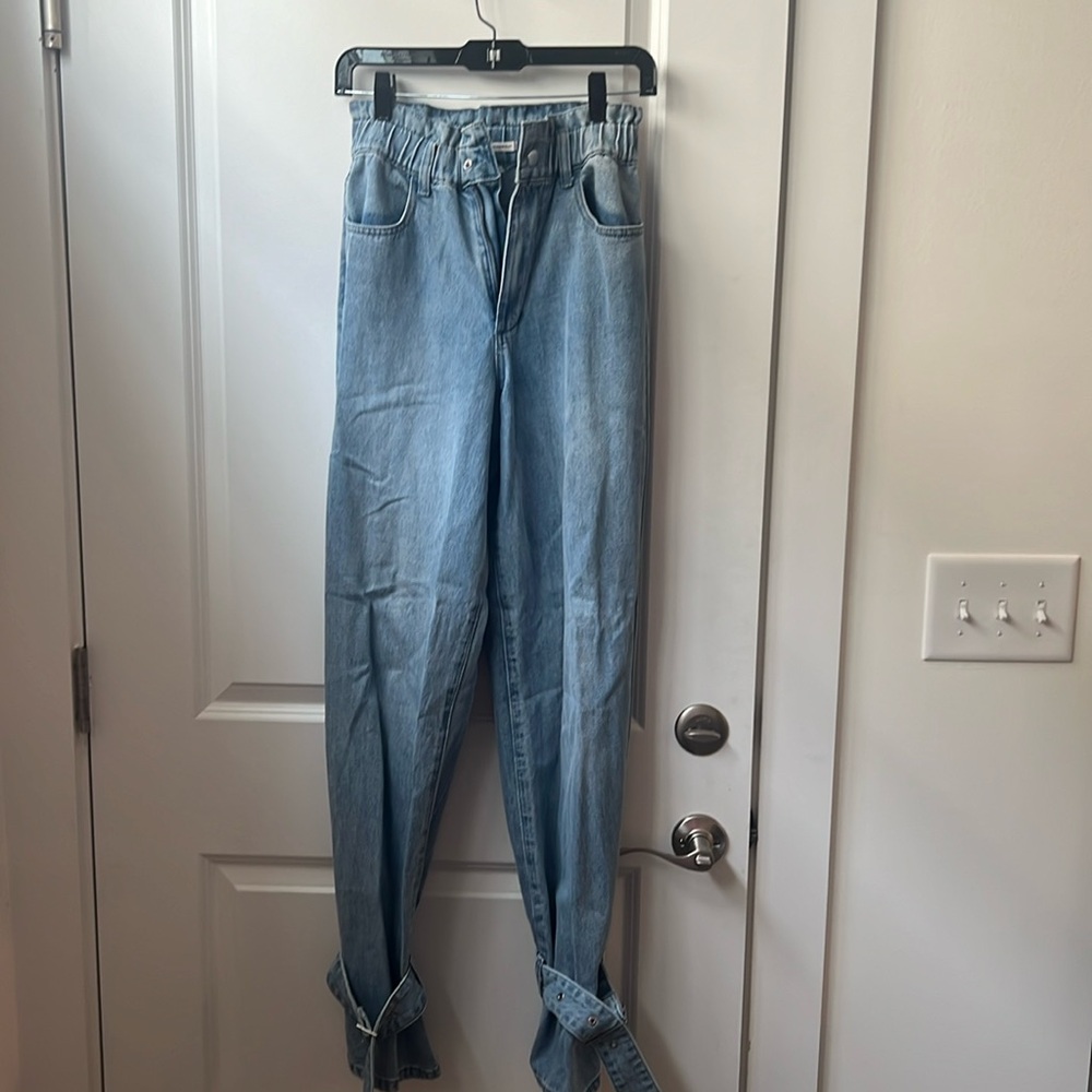 Weeorewhat jeans, light wash with buckle detailing at ankle size 24